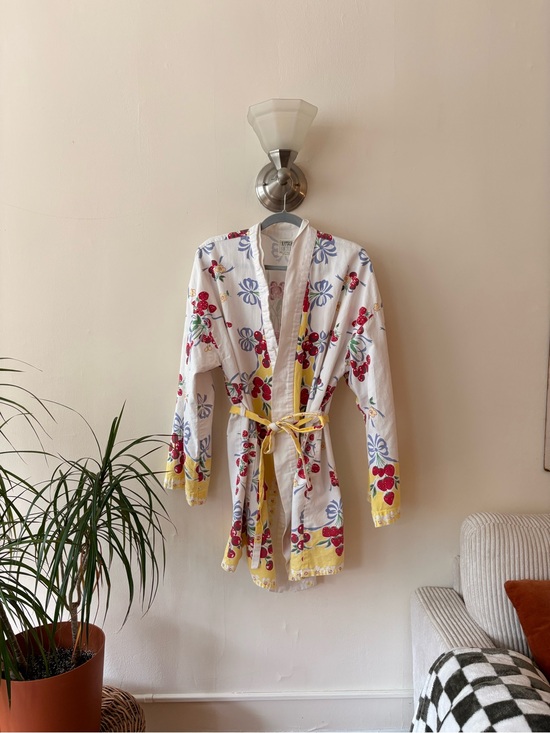 Vintage Other - Vintage Linen Table Cloth Cotton Robe - Upcycled vintage linen cherry robe